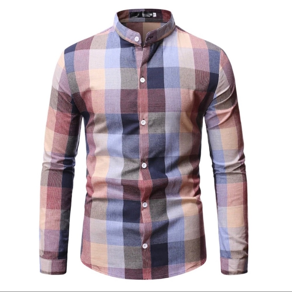 Band collar button up shirt